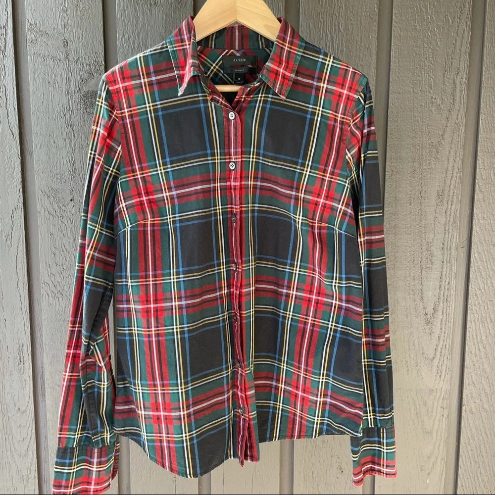 J. Crew Women's Red & Green Plaid Button-Down Shirt